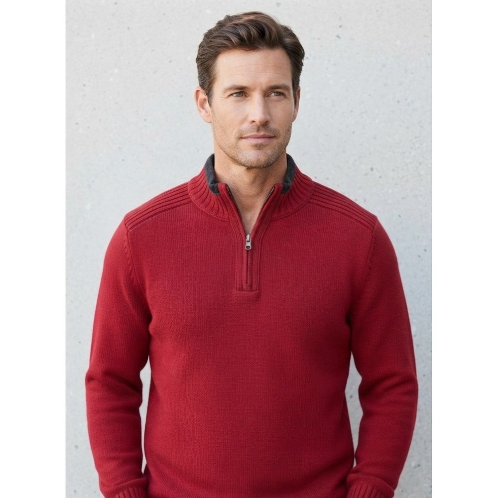 Dockers Red Cotton Fleece Lined Quarter Zip Pullover Sweater Large